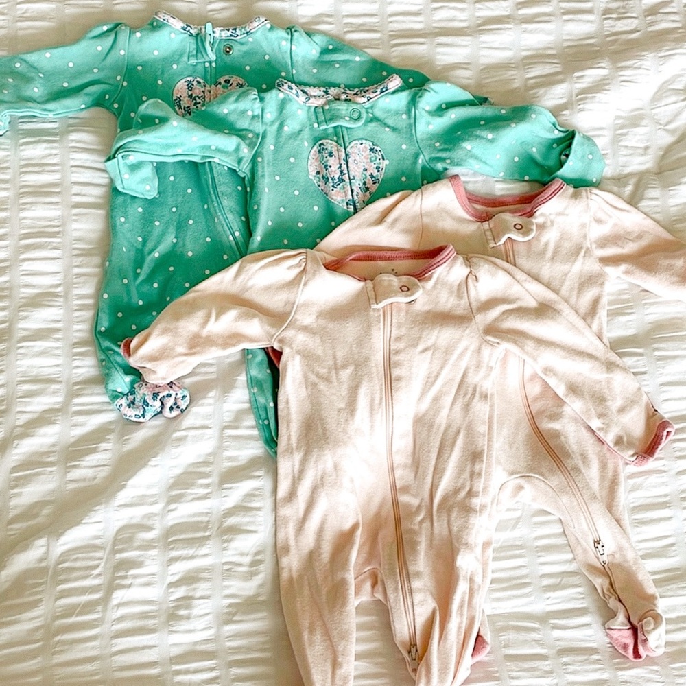 Twin girls matching footed pajamas